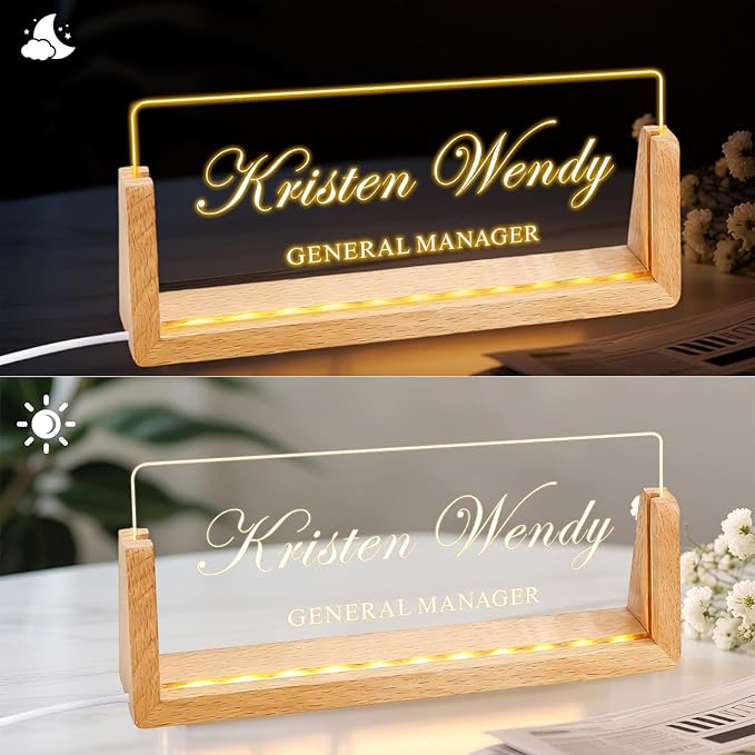 Ships Next Day, Custom Name Plate for Desk - Business Light Up Acrylic Desk Name Plate Personalized Elegant Office Gift for Boss Coworker Teacher Employee Appreciation Gift, Office Decor for Women Men