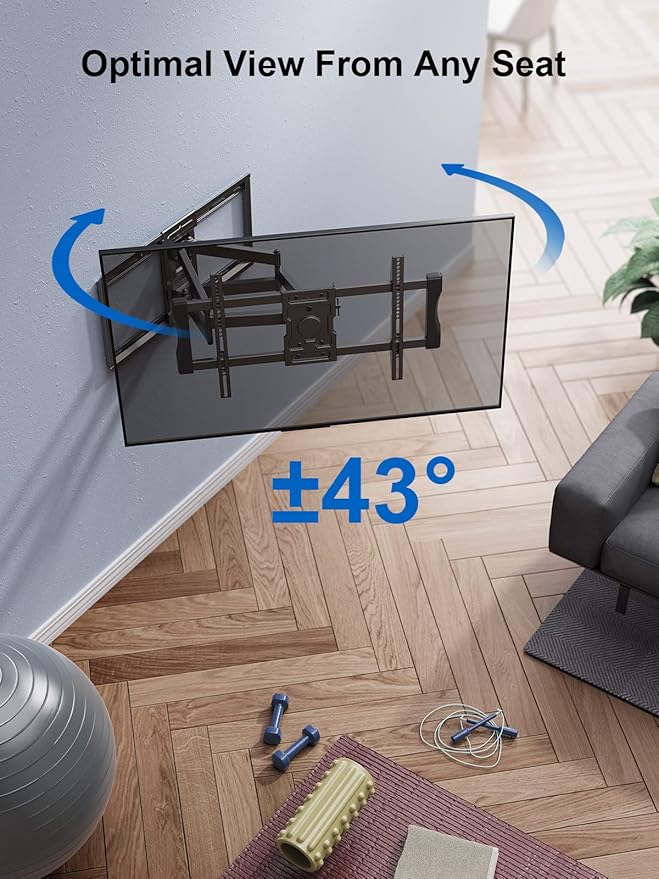 Universal Motion Mount, Dual Arm Design for TVs 43″ - 75″, Extends 24.2″, Dual Stud Mount, VESA 200x100mm to 600x400mm, Lateral & Level Adjustments, UL Tested, Weight Capacity 132 lbs Model ERMML1-01B
