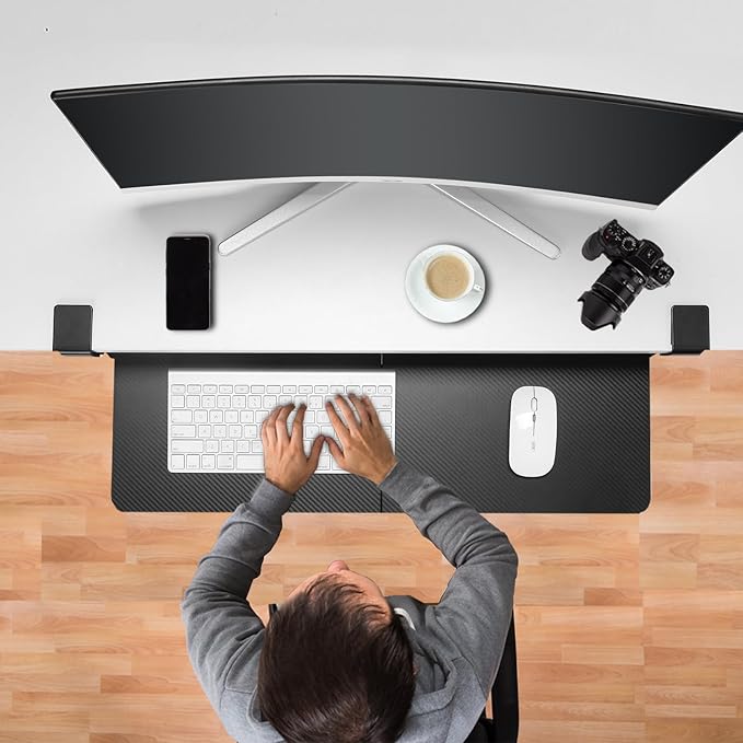 ETHU Keyboard Tray Under Desk, 26.77" X 11.81" Large Size Keyboard Tray with C Clamp-on Mount Easy to Install, Computer Keyboard Stand, Ergonomic Keyboard Tray for Home and Office (Carbon)