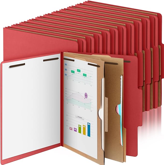 Skyygemm 24 Pcs Classification Folders Letter Size, 2 Pocket Dividers Pressboard File Folder with Fasteners, Expanding File Organizer Bulk for Teachers, Clergy, Office, Church, Christmas (Red)