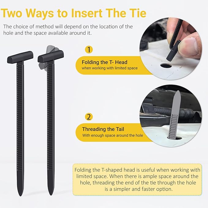 Aymier 160Pcs Upgraded Double-Side Teeth Self-Locking Nylon Universal Cable Tie Buckle, for Car Fender Trunk Bumper Repair, Home & Garage, with T Rivet Zipties Ties Holders Kit, Patent Pending