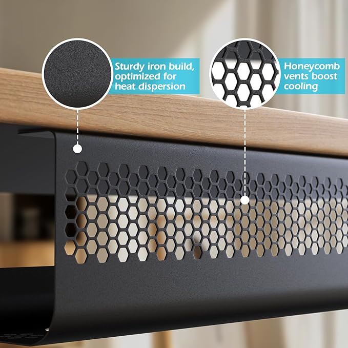 KHAMAL Cable Management Under Desk 26PCS - Cable Management Tray Kit Ventilated Hexagonal Design with Cable Clips, Wire Ties, Cord Holder & Screws for Office, Home (Black)
