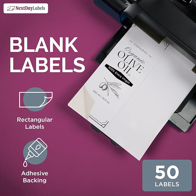 NextDayLabels – 4-1/4" x 11" Rectangular Sticker Labels for Printer - White Laser/Inkjet Printer Labels Return Address Labels Shipping Label Stickers (25 Sheets, 2 Per Sheet, 50 Labels)