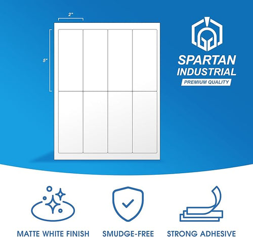 2" X 5" Matte White Printable Labels for Inkjet and Laser Printers - 30 Sheets, 240 Total Custom Stickers for Name Tags, Address Labels, Shipping and Mailing - Spartan Industrial Template R006