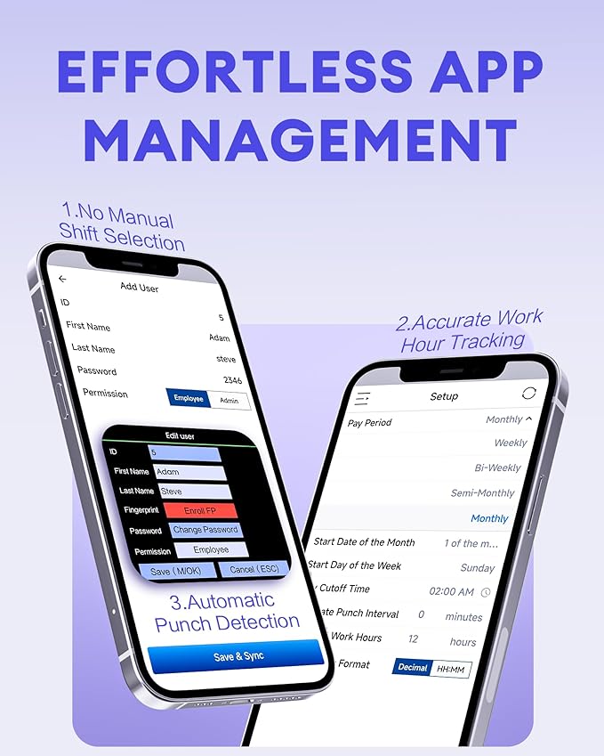 NGTeco APP-Based Time Clock, Fingerprint & PIN Time Clocks for Employees Small Business, 2.4GHz WiFi Biometric Clock in Machine for Employees with APP for iOS Android, No Monthly Fee