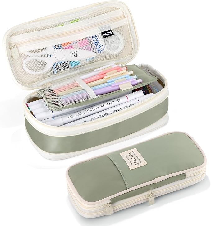 Large Capacity Pencil Case with Zipper, Aesthetic Pencil Pouch, Portable Stationery Organizer Bag for Teen and Adults, Big Pencil Bag for College, Office, Travel