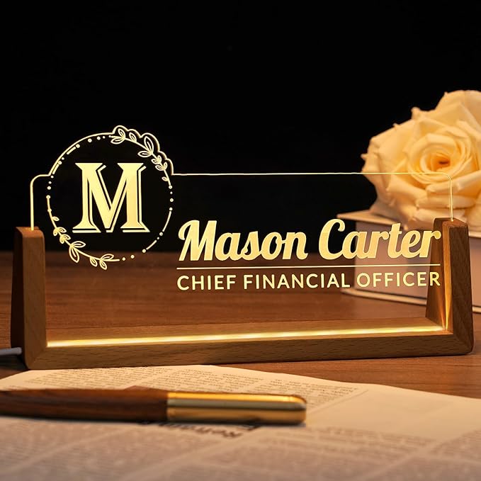 Desk Name Plate Personalized, Office Name Plate for Desks, Desk Decorations for Women Men Office - Light Up Name plate, Employee Appreciation Gifts for Coworkers