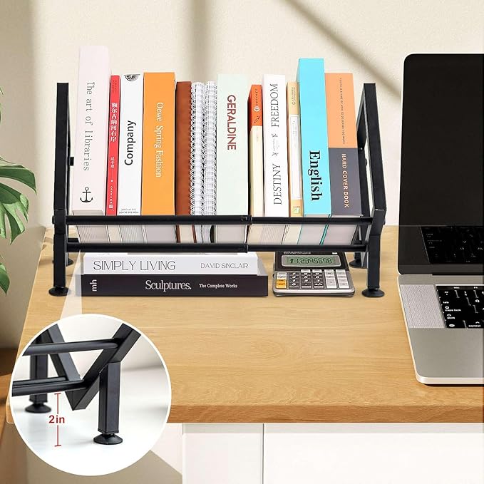 Adjustable Desktop Bookshelf for Desk Book Organizer, Tilting Tabletop Bookshelf in Office Home/Bedroom, Vinyl Record Storage Holder Book Rack for Magazine/CDs/Books/Vinyls Display (Patent Pending