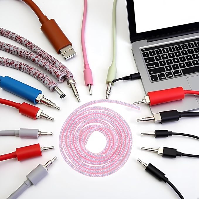 Cable Protector Animal Proof Wire Repair, Pink Cord Protector for Pets Headphone Saver Spiral Cable Wrap Strain Relief, Cord Sleeve for Phone Cable USB Date Cable