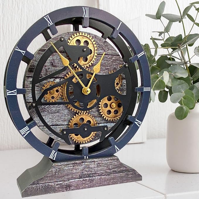 ImprovingLife The Gears Clock Desk Clock 10 inches with Real Moving Gears Convertible into Wall Clock (Carbon Grey)