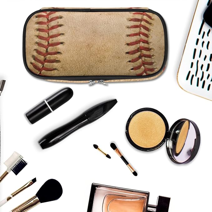 Pardick Sport Big Capacity Pencil Pen Case Old Baseball Large Pencil Pouch with Zipper Compartments Pencil Bag for Boys Girls Adults Student Office School Supplies