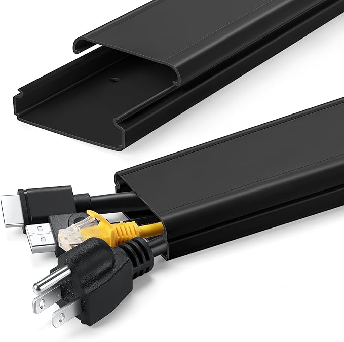 ZhiYo TV Cord Hider for Wall Mounted TV 34in(2X L17in), Large Cord Cover Wall, PVC Cable Management Raceway Kit, Wire Hider for Wall, Black Wire Concealer, W2in x H0.7in