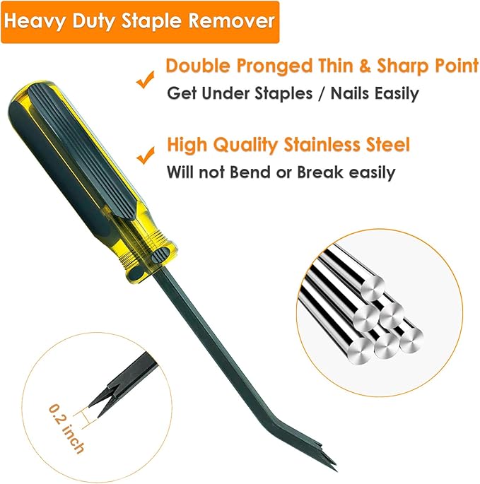 VERCCA Staple Remover Tool, Heavy Duty Upholstery Tool Staple Puller with Double Pronged Head Nail Remover for Furniture Wood Floor Carton Carpet 2pcs