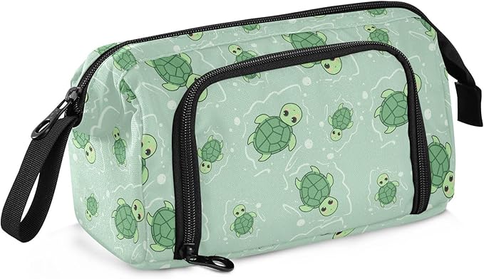 Cute Turtle Green Pencil Case Pouch Big Capacity Pencil Bag Box Organizer Pen Case with Handle Pencil Cases for Girls Boys Women School College Office
