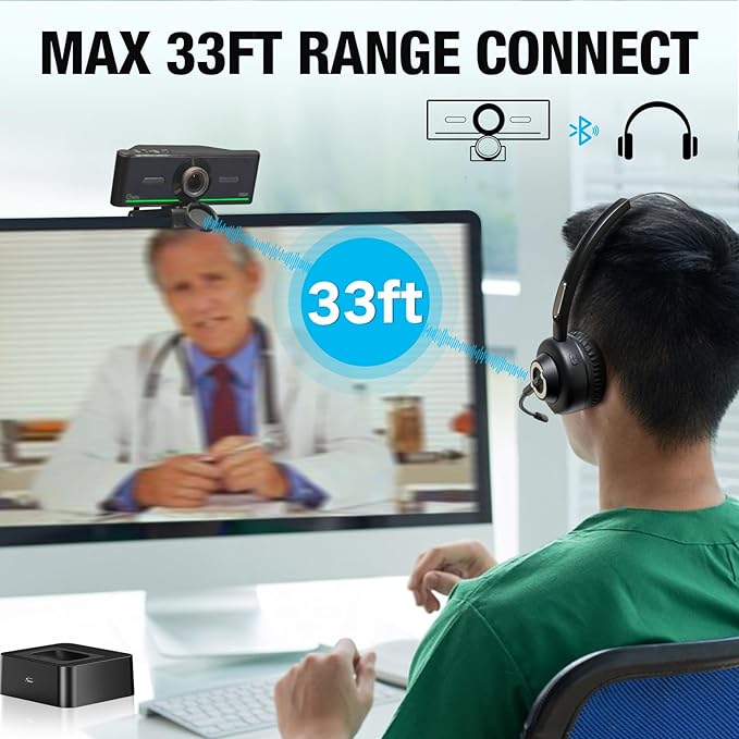 Gsou 1080P Webcam with Mics, Auto Light Correction, USB Plug&Play, Privacy Cover, Computer Webcam Connect Bluetooth Headset/Earphone/Speaker, Full HD for Business Meetings & Live Streaming