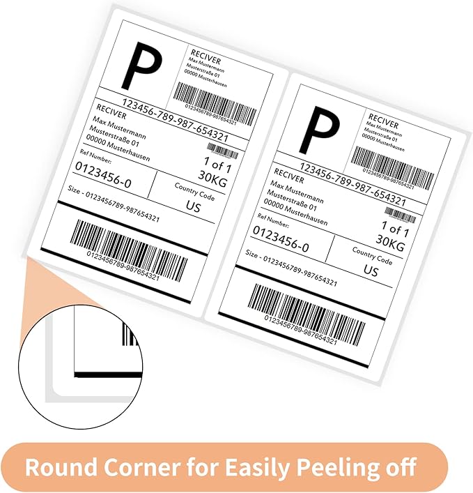 Shipping Labels with Rounded Corner, 8.27 x 5.32 Inches Half Sheet Self Adhesive Shipping Address Labels for Laser and Inkjet Printer, 200 Labels