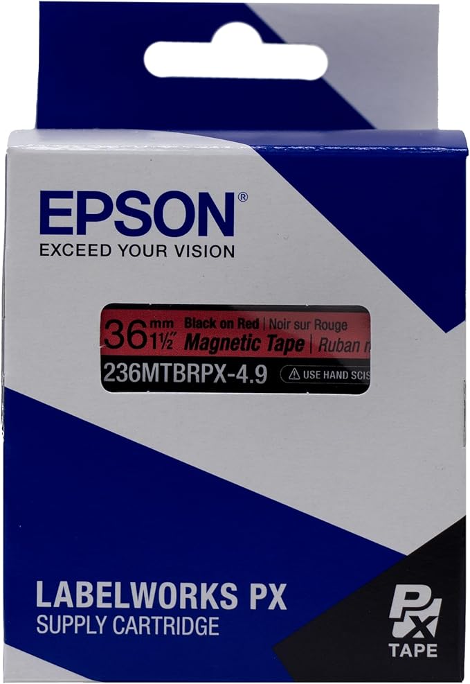 Epson LABELWORKS 236MTBRPX-4.9 Genuine Magnetic Tape Cartridge - Black on Red Magnet Label Maker Tape - 1.5" (36MM) Wide, 4.9 ft, Red