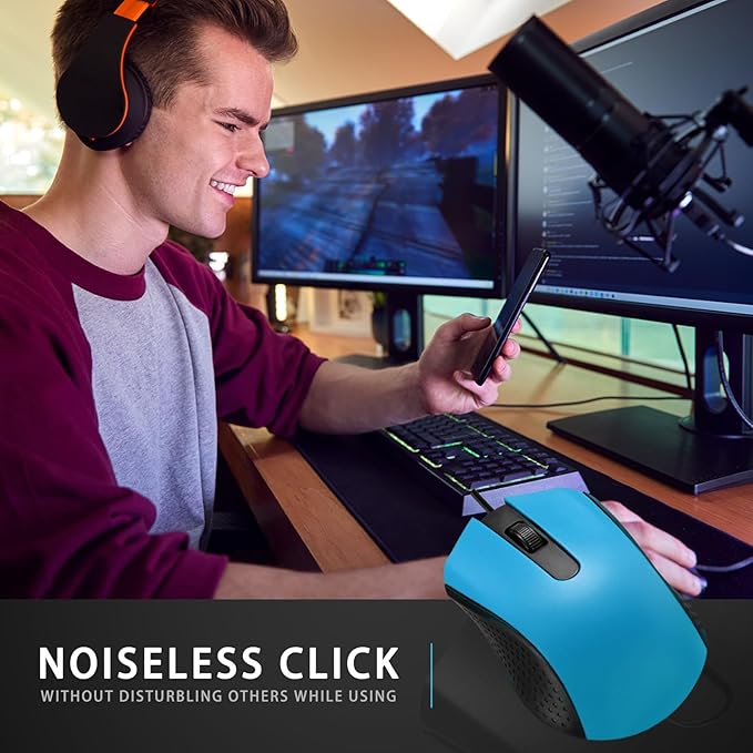 Hoteam 12 Pcs Light Blue Wired Computer Mouse Bulk Cord USB Computer Mice Ergonomic Wired Mouse for Pcs, Computers, Laptops, Gaming Office Home Supplies