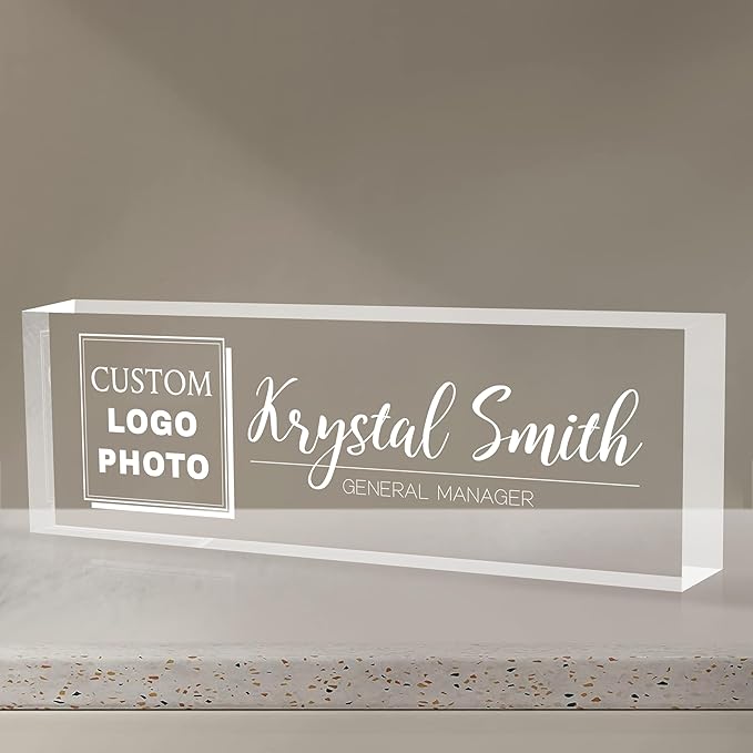 Custom Name Plate for Desk | Personalized Logo Desk Name Plate | Personalized Boss Employee Teacher Appreciation Gifts | Acrylic Name Plate Office Desk Accessories