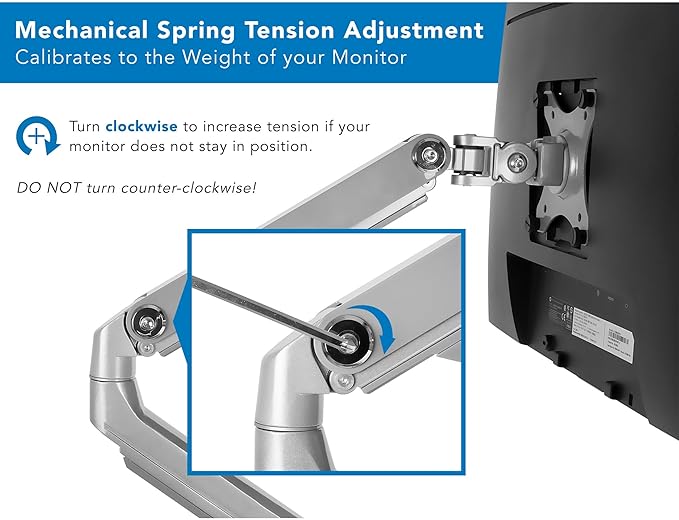 Mount-It! Single Monitor Desk Mount with Height Adjustable Mechanical Spring Arm, Full Motion Silver Bracket Fits 24 27 29 30 32 Inch Screens VESA 75, 100 mm, Easy Install C-Clamp and Grommet Base