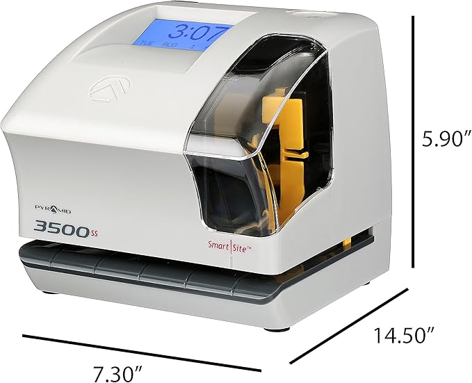Pyramid Time Systems 3500ss Employment Time Clock & Document Stamp, Unlimited Employees, 5-1/2"H x 6-1/2"W x 6-1/2"D, Gr