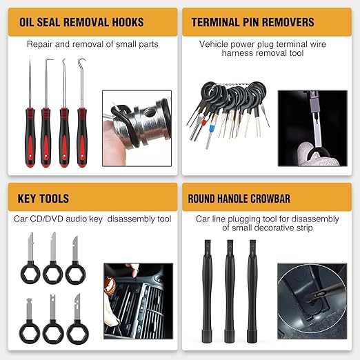 GOOACC 330Pcs Trim Removal Tool, Auto Push Pin Bumper Retainer Clip Set Fastener Terminal Remover Tool Adhesive Cable Clips Kit Car Panel Radio Removal Auto Clip Pliers, Black