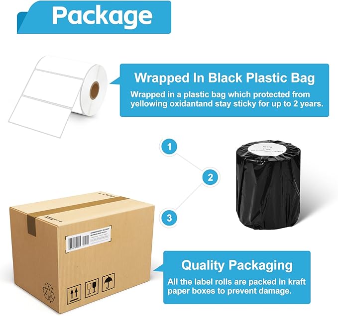 NineLeaf 4 Roll 4''x2'' Direct Thermal Label Barcodes Postage Shipping Address Labels with 750 Labels/Roll Compatible for Zebra Eltron Rollo Desktop Label Printers