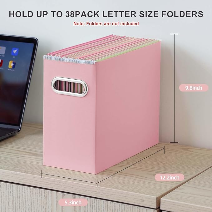 Oterri Cardboard File Organizer Box for Hanging File Folders Letter Size,File Box for Computer Desk,File Cabinet,Working Home,Office,Classroom(Pink, Letter Size - 8 Packs)