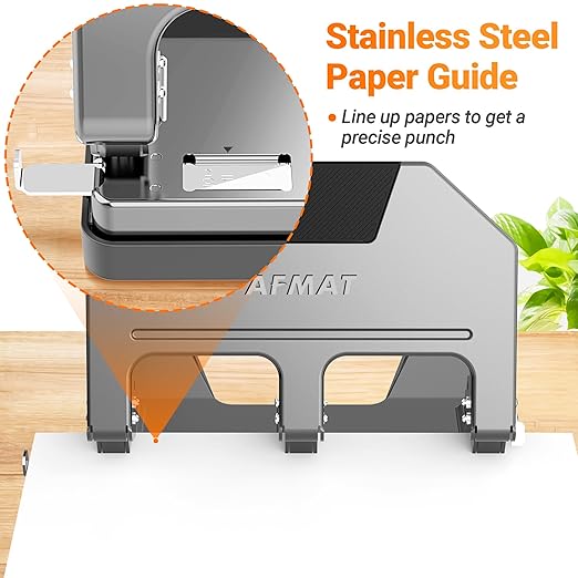 AFMAT 3 Hole Punch, 9/32" Hole Diameter, 40-Sheet 3 Hole Puncher for Binder, 50% Reduced Effort, Metal Heavy Duty Hole Puncher w/ 10,000+ Uses, Bulit-in S.S. Paper Guide, Large Chip Tray, Gray, HPX3