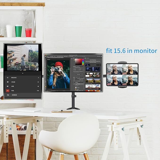 Pholiten Universal VESA Mount Adapter for Tablets, 2-in-1 Laptops, 15.6 inch Portable Monitors & Phone,ESA 100x100, Adjustable Laptop Holder, Extend to 6.1-8 inch