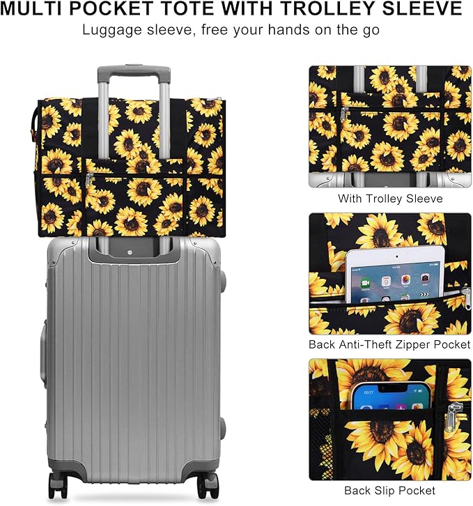 Utility Tote Bag with Laptop Compartment Luggage Sleeve Zippered Multi-pocket Commute Shoulder Purse for Nursing/Work