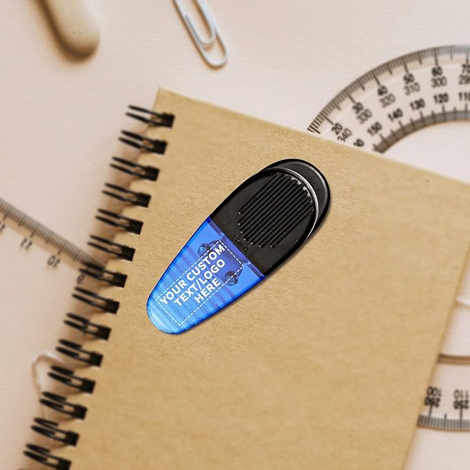 10 Magnetic Memo Holders Set - Customizable Text, Logo - Large Clip, Plastic - TBlue