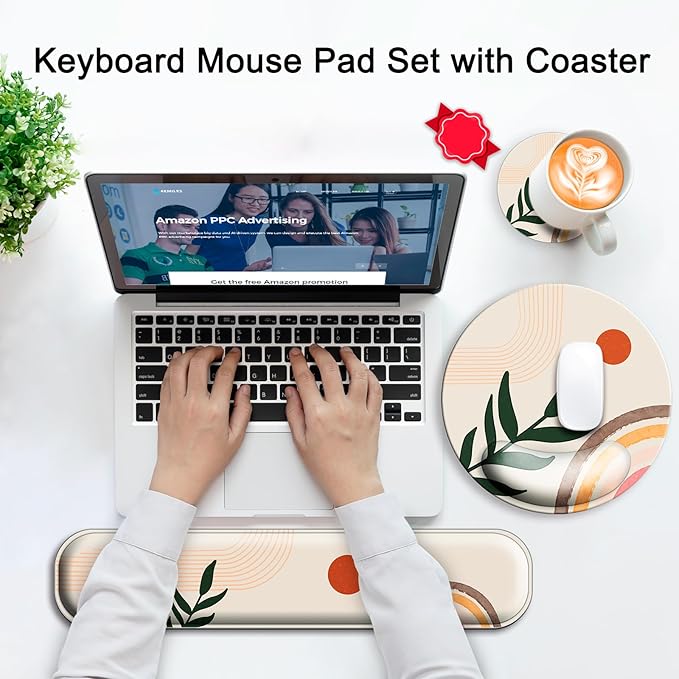 Mouse Pad with Non-Slip PU Base,Gel Mouse Pad with Coaster,Pain Relief for Gaming, Computer,Office -Boho Style 2