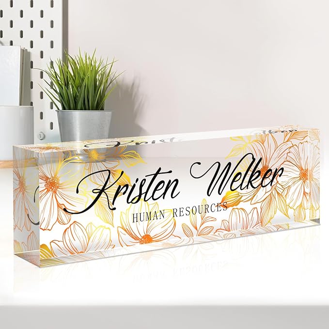 Name Plate for Desk, Desk Name Plate Personalized, Office Decor for Women Men, Acrylic Desktop Accessories, Office Appreciation Gifts for Boss Social Workers Nurse Teacher Employee (White/Gold)