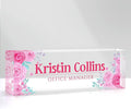 Custom Name Plate for Desk, Personalized Desk Name Plate on Clear Acrylic Glass, Appreciation Gifts for Teacher Employee Boss Coworkers Nurse, Office Desk Accessories for Women Men (Rose)