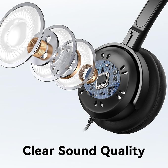 Voistek USB Headset with Microphone, Wired Computer Headset for Laptop/PC with Noise Cancelling Mic, Mono Headphones with in-Line Volume Control for Work, Office, Teams, Zoom, Skype, Online Class