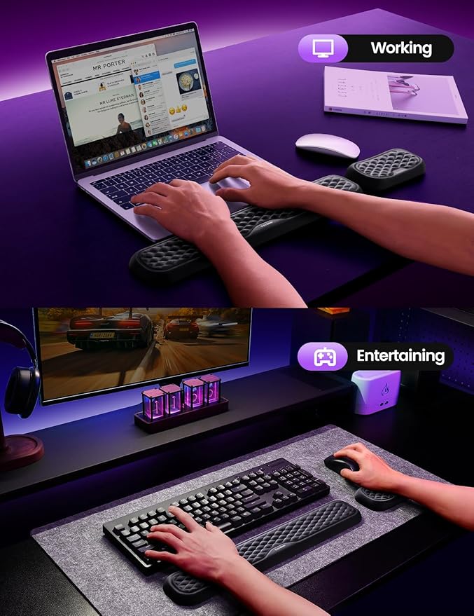 Vaydeer Wrist Rest for Keyboard and Mouse, Computer Ergonomic Wrist Support Pad, Soft Memory Foam Arm Cushion for Desk, Palm Hand Office Laptop Typing-Rose Pink and Cream White