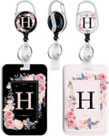 2 Pack A-Z Letter ID Badge Holder with Clip Badge Reels Retractable Heavy Duty,Keychain，ID Holder for School Nurse Office H