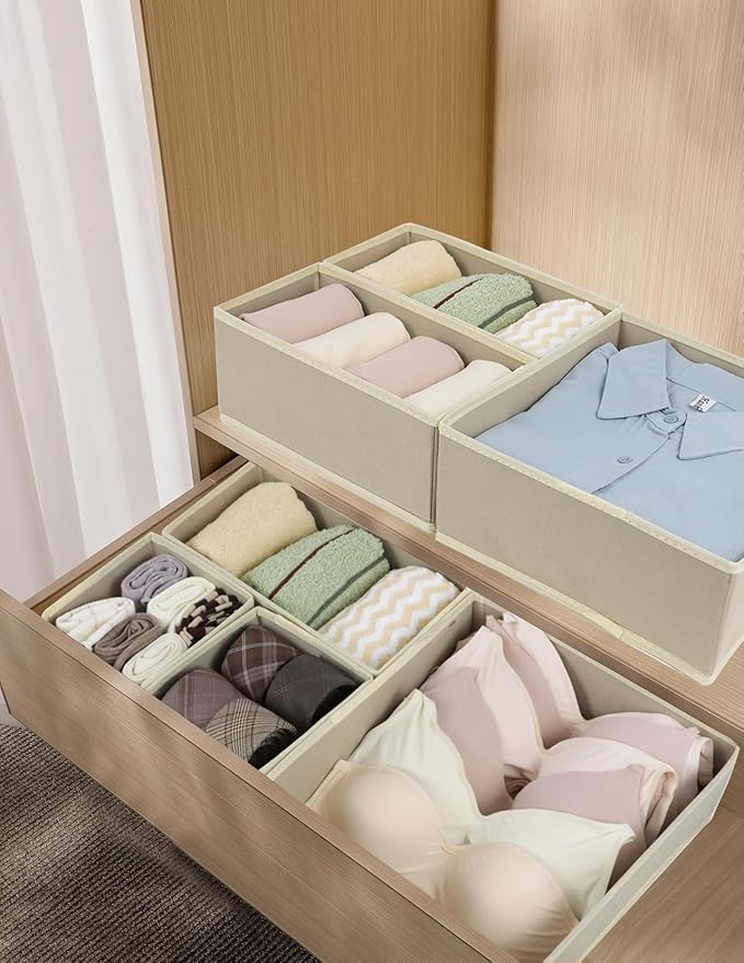 12 Pack Drawer Organizers, Drawer Dividers Storage Bins, Foldable Drawer Organizers for Clothing, Cloth Clothes Drawer Organizer for Underwear,Folded Clothes,Baby Clothing,Socks,Bra,Towels,Ties