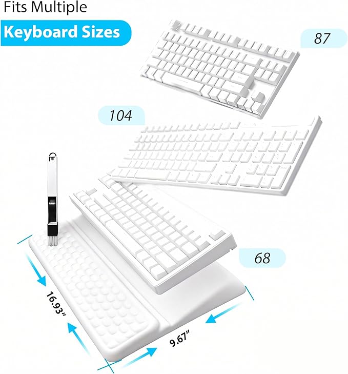 Wrist Rest for Keyboard, Ergonomic Keyboard Stand with Wrist Rest, Soft Memory Foam Wrist pad with Non-Slip Base & Dust Brush, Comfort for Office, Work, Gaming- White