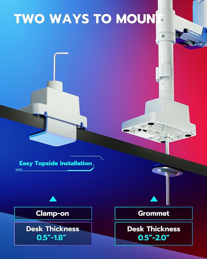 ARES WING CoreArm Single Monitor Mount, Ultrawide Monitor Arm for 24 to 57'' Heavy Duty Curved Screen, Adjustable Gas Spring Monitors Arm Stand up to 66LBS with 75/100/200 Vesa Mount, White