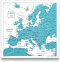 Push Pin Europe Map Board - With Push Pins to Mark Europe Travel - Handmade in Ohio, USA - Design: Teal Color Splash