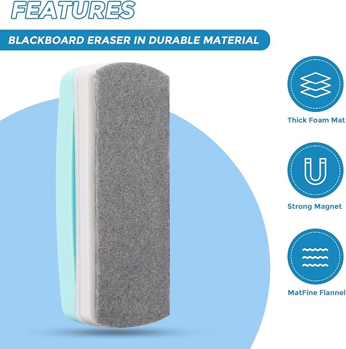 Ddaowanx Whiteboard Eraser, Magnetic Dry Erase Eraser, Glass Board Eraser,School and Office Supplies, Pack of 2 (Light Blue)