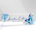 Custom Name Plate for Desk, Personalized Desk Name Plate on Clear Acrylic Glass, Appreciation Gifts for Teacher Employee Boss Coworkers Nurse, Office Desk Accessories for Women Men (Azure)