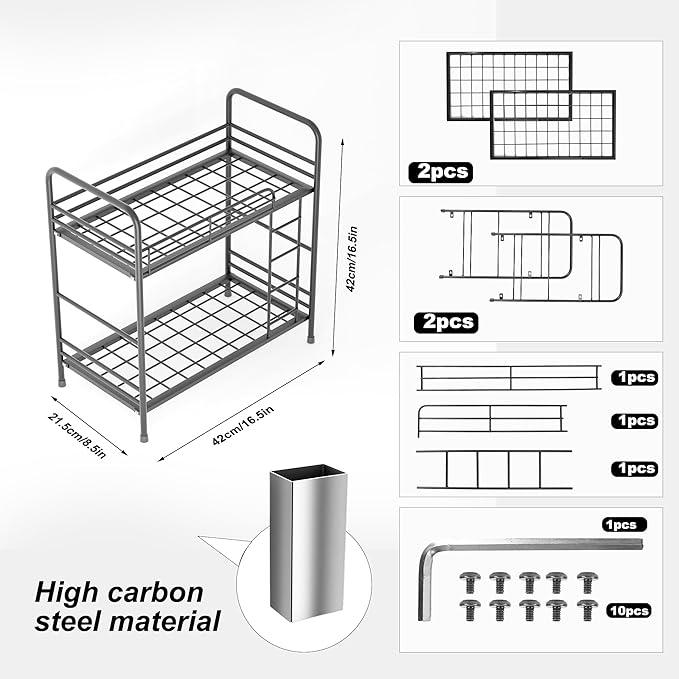 Desk Organizer Storage and Frees Up The Space of The Desk, Metal Small Bookshelf with Bunk Bed Design,Small Desk Organizer in 9x2.5x17.7 Inch