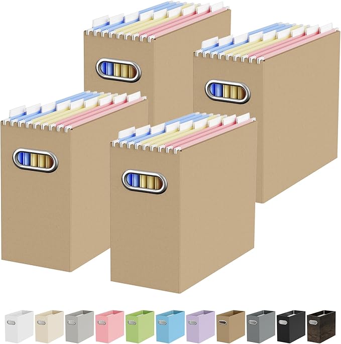 Oterri Cardboard File Organizer Box for Hanging File Folders Letter Size,File Box for Computer Desk,File Cabinet,Working Home,Office,Classroom (Brown, Letter Size - 4 Packs)