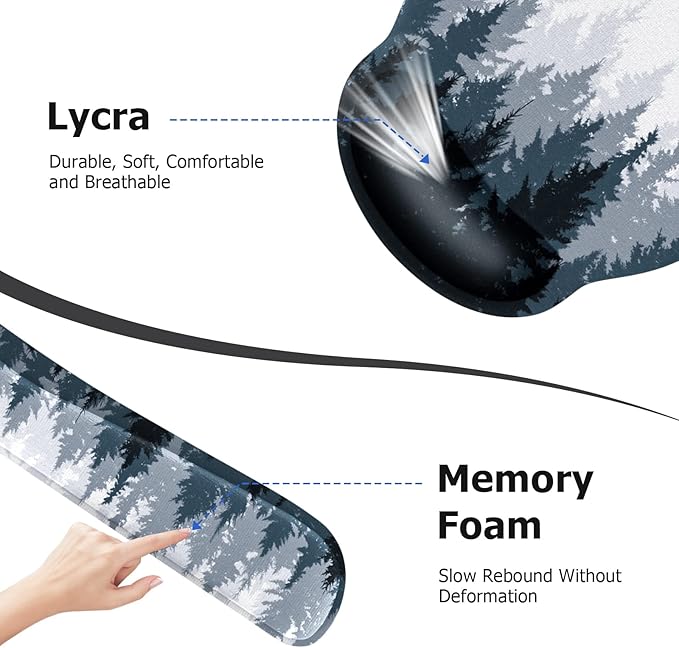 iLeadon Mouse Pad Wrist Support Keyboard Wrist Rest Set, Ergonomic Mouse Pad with Non-Slip Base for Computer Home Office + Coasters, Easy Typing & Pain Relief Mouse Mat, Forest