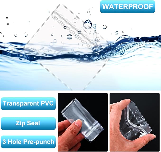 100 Pcs Lanyards for ID Badges and 100 Pcs Clear Name Tag Holders Reusable Lanyard with Clip Plastic ID Card Badge Holder Name Badges for Adults Kids Business School Office Supplies (Light Blue)