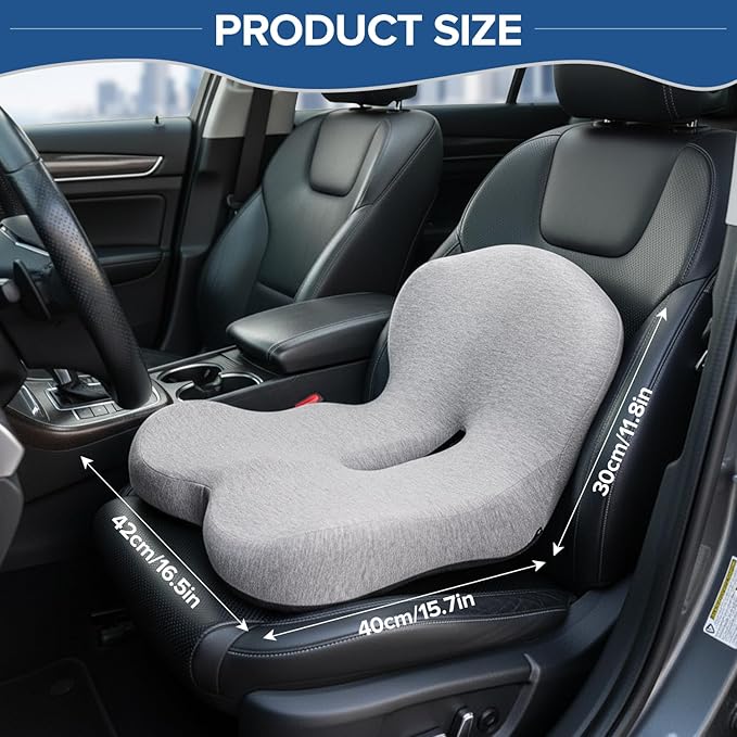 Urban Deco Memory Foam Seat Cushion, Office Chair Seat Cushion with L-Shaped Design, Ergonomic Back and Seat Pad Cushion for Car, Driving, Office, Grey