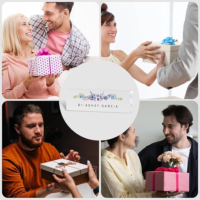 Office Desk Name Plate Personalized, Custom Acrylic Desk Name Plate Ideal/Meaningful Office Decor for Coworkers, Boss, Employee Appreciation Gift for Women & Men(Watercolor Flowers)